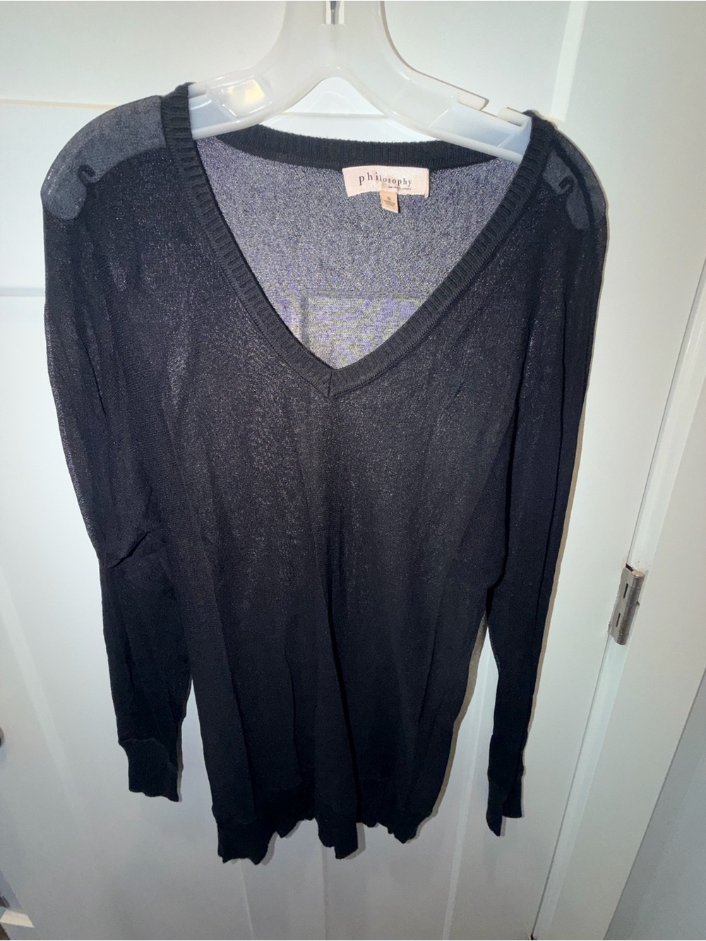 Philosophy Republic Clothing Small Black V Neck Sheer Knit Tunic Sweater Cashmer